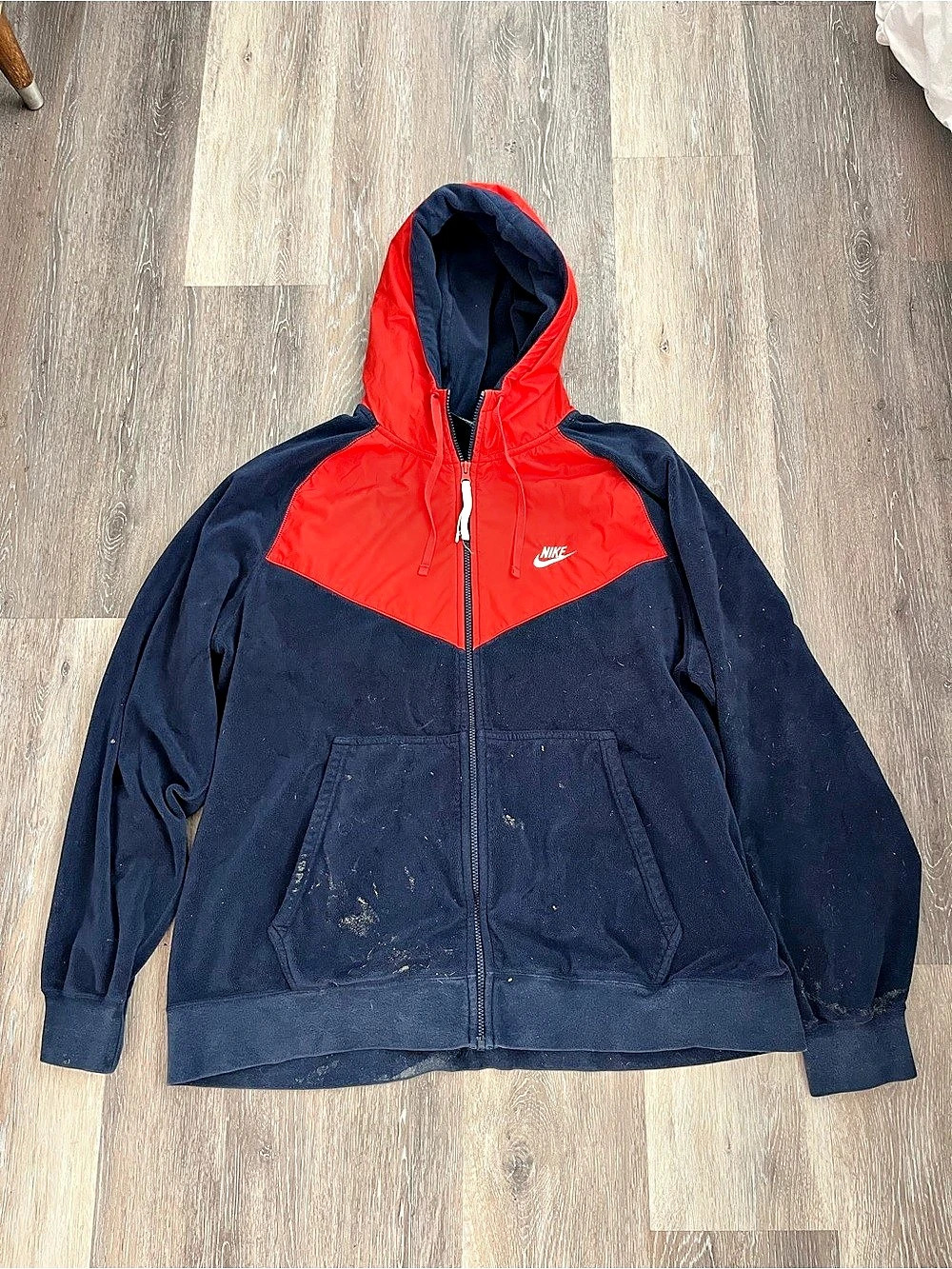 Nike Mens Full Zip Fleece Hoodie Size XXL Navy Red Colorblock Swoosh Polyester